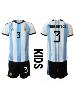 Otroški Nogometna dresi replika Argentina Nicolas Tagliafico #3 Domači SP 2022 Kratek rokav (+ hlače)